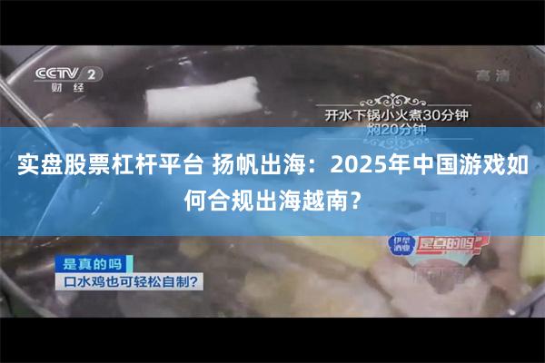 实盘股票杠杆平台 扬帆出海：2025年中国游戏如何合规出海越南？